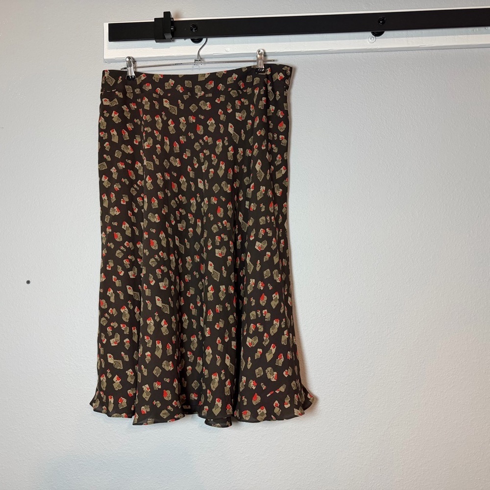 Vintage Jones New York Silk A-Line Midi Skirt Size 14 Boho Brown Patterned - Picture 2 of 9